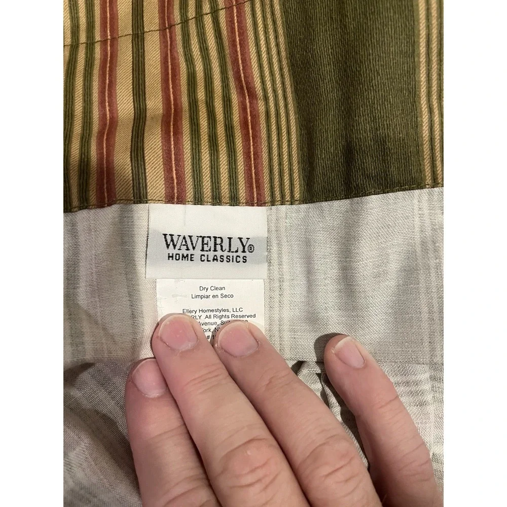 WAVERLY Classics Sweetwater Stripe Olive Green Amanda Curtain Valance 80x17